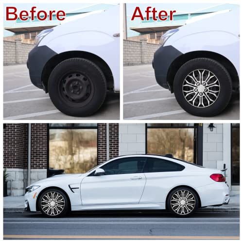 Qualityfind Automotive 15 Inch Arachnid-Like Black & Silver Universal Hubcap Wheel Covers For Cars - Set Of 4 - Fits Toyota Honda Volkswagen Chevy Mazda Dodge Ford And Most Cars #TOP2