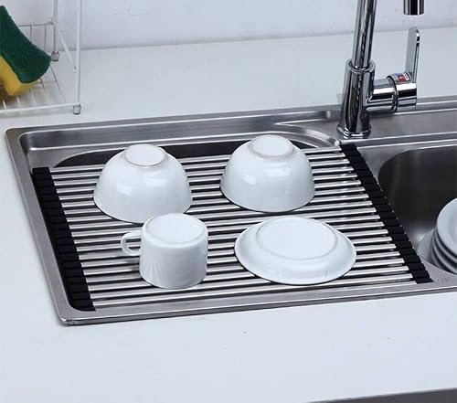 Ahyuan Roll Up Dish Drying Rack Over The Sink Dish Drying Rack Square Tubes Dish Rack Over Sink Dish Racks For Kitchen Counter Rv Camper Accessories For Travel Trailers (Black, 17.8''Wx13.4''L) #TOP2