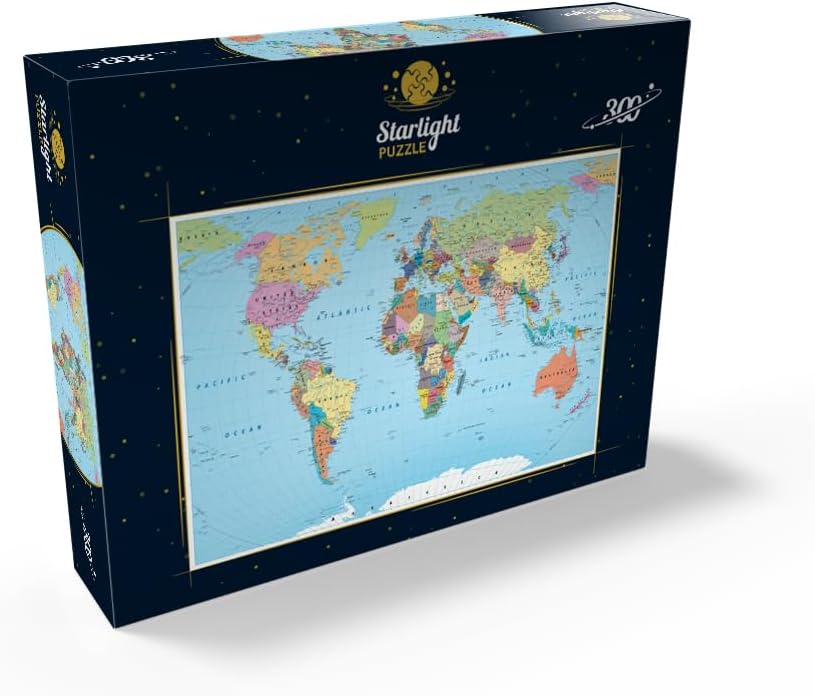 MyPuzzle Color World Map - Borders, Countries, Roads and Cities - Premium 300 Piece Jigsaw Puzzle for Adults