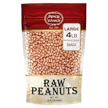 Spicy World Peanuts Raw Whole With Skin 4 LB Jumbo Bag 64oz | Uncooked, Unsalted, All Natural, USA Grown Red Skin Spanish Grade