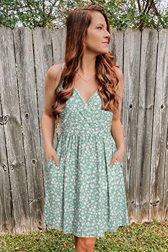 Image of STYLEWORD Womens Sundress Summer Floral Wrap V Neck Backless A-Line Casual Beach Midi Dress