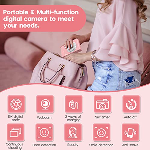 Digital Camera, Humidier Fhd 1080P 36Mp 16X Digital Zoom Mini Vlogging Video Camera With Battery Charger, Compact Portable Cameras Point And Shoot Camera For Kids,Teens,Beginners (Pink) #TOP5
