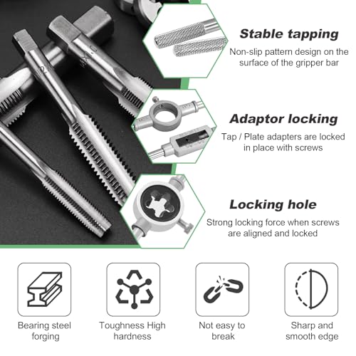 Faankiton Tap and Die Set, M3-M12 Tungsten Alloy Steel Metric Tap and Die Kit, Taper Drill Threading Kit with Tap Wrench - Image 3