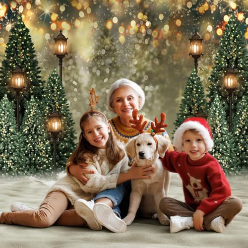 8x6ft Christmas Tree Backdrop Winter Snowflake Glitter Bokeh Christmas Photography Background Snowy Pine Tree Holiday Party Photo Booth Banner for Baby Shower Birthday Xmas Decorations - image 2