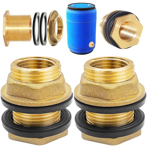Begpoee 2 Piezas Conector de Tanque de Agua de Latón, Rosca para Barril de Agua, Con Rosca Exterior de 3/4 Pulgadas x Rosca Interior de 1/2 Pulgadas, Para Grifos, Baldes y Tanques de Agua(Amarillo)