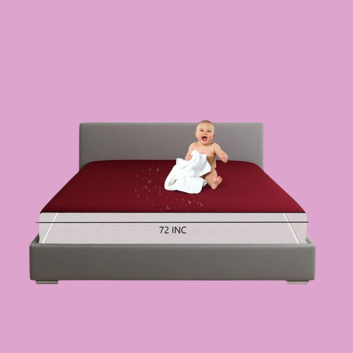 King Size Mattress Protector Red Waterproof Cotton Terry Soft Bed Cover-image-8