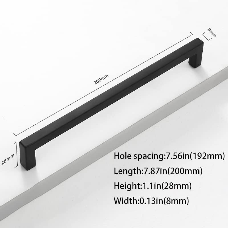 Miniatura 2 de 10 tiradores de gabinete negros cuadrados para gabinete, accesorios de cocina negros para cajones de aleación de aluminio (10, 7.56 pulgadas)