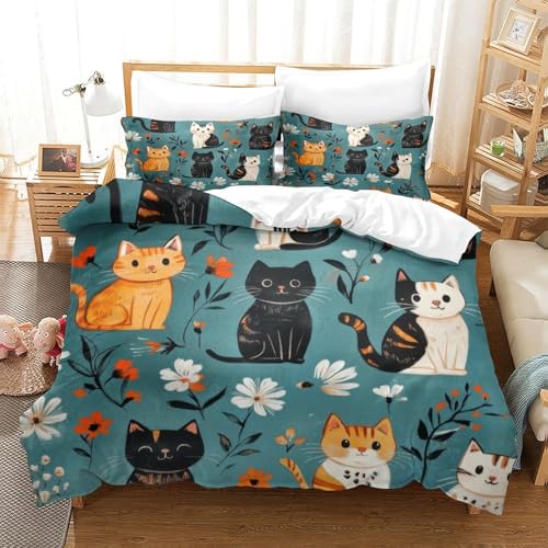 Parure de lit chats mignons housse de couette microfibre 135x200