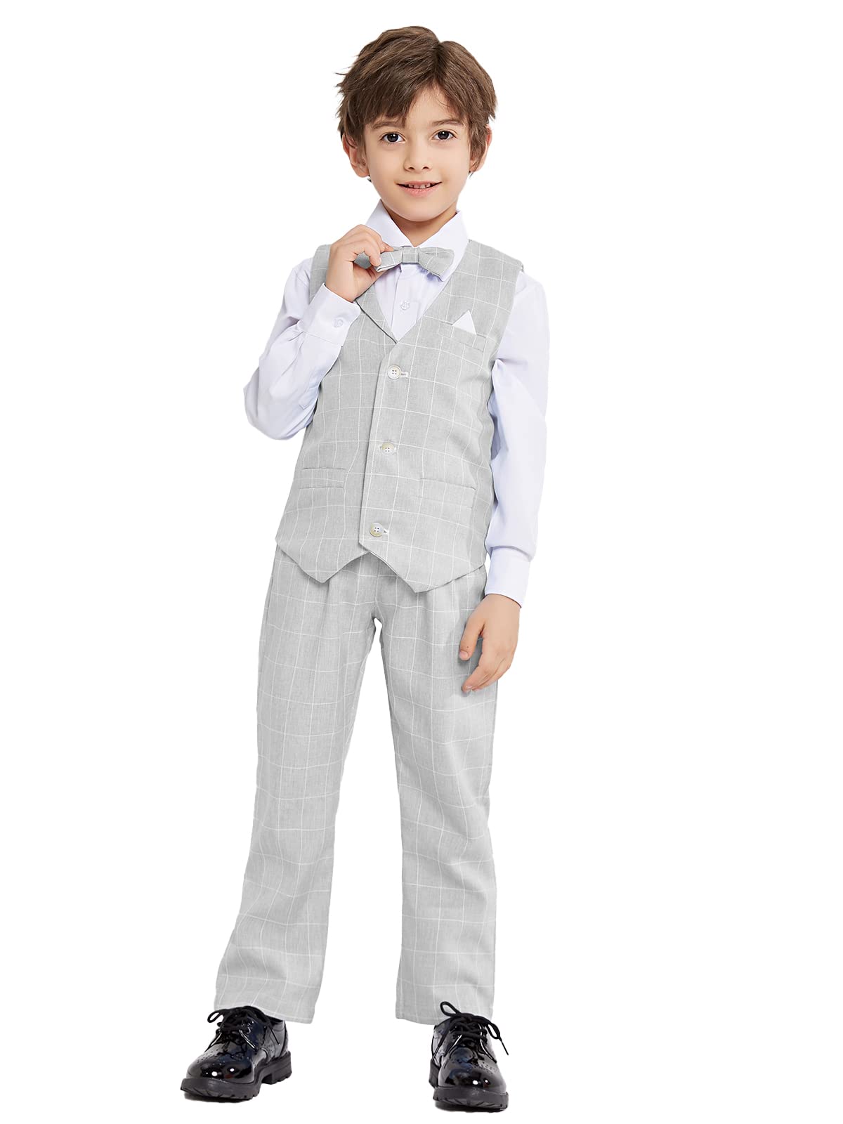 LOLANTA 4 Pezzi Bambini Ragazzi Panciotto Set Elegante, Gilet CamiciaPantaloniPapillon
