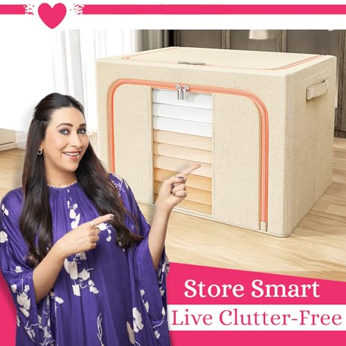 Image of HOKIPO 100L Wardrobe Organiser for Storage for Clothes, Extra Large Foldable Storage Box, Sand Beige Pack of 1 (AR-6674-BGE)