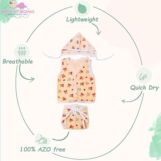 Image of Fareto New Born Baby Clothing Set Front Open Half 6 Shirts | 6 Tying Nappies | 6 Tying Caps | Infant Cloths (0-3 Months) (Pack Of 18)