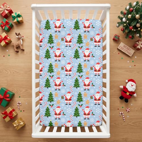 Image of JISEN Christmas Fitted Crib Sheets for Boys Girls 52x28 Inch Santa Claus