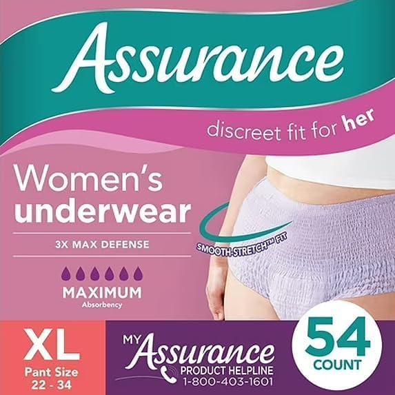 Assurance Women's Incontinence & Postpartum Underwear, XL, Maximum Absorbency (54) Count.