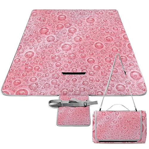 Pink-Texture Picnic Blanket Waterproof Foldable, Large Outdoor Picnic Blanket Beach Blankets Camping Blanket Travel Mat, Shoulder Strap Tote, Rectangle 58x58in