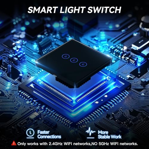 BSEED Smart Lichtschalter 3 Fach 2 Wege Wifi Smart Lichtschalter arbeitet mit Amazon Alexa and Google Home,Glas Touchscreen-schalter Schwarz-2 Pack(Erforderlich NeutralDraht)