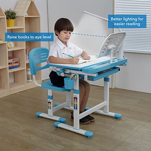 Image of Mount-It! Accessory Kit for Height Adjustable Kids-Desk | Includes LED-Lamp, Book Holder Shelf and Pencil Holder-Cup, Blue, Works with Older Desk Models
