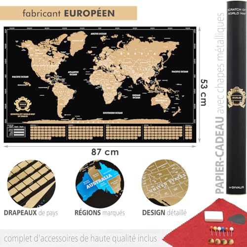 Scratch off World Map : grand poster mappemonde à gratter avec accessoires - 6