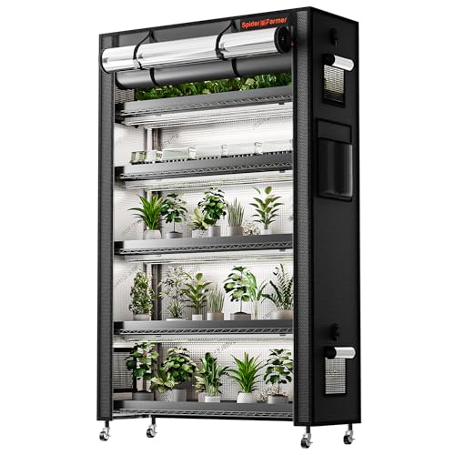Spider Farmer Support pour plantes 6 étages réglables 10 pièces 220 W LED spectre complet Kit serre étagère Métal noir 110 x 40 x