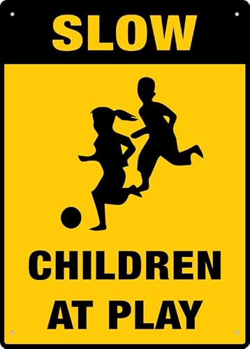 Slow Children At Play Aluminum Metal Sign 12"x8" Rust-Free Pre-Drilled Holes Weather Resistant For Home/Office/Business/Yard Use