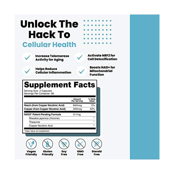HPN Supplements NAD3 NAD+ Booster | Value Size 2 Month Supply | Clinically Proven & Independently Tested - Metabolic Repair | 311 mg per Serving - 120 Capsules