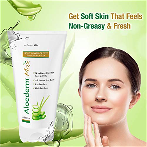 Image of Aloederm Max Light & Non-Greasy Moisturizing Skin Cream - 150g | All Season Skin Care | Paraben Free | Phtlalate Free | Non Greasy, Light Texture | Enriched with Vitamin-E & Jojoba Oil