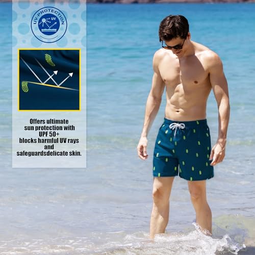 BRISIRA Mens Swim Trunks 5 Inch Compression Liner Beach Swim Shorts Bathing Suit Quick Dry 4-Way Stretch Pockets3