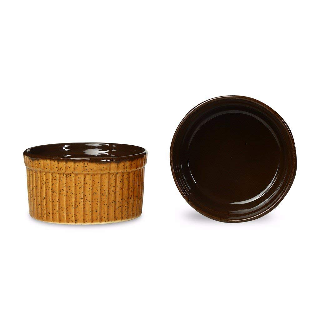 Caffeine Ceramic Handmade Mustard Brown Ramekins Bowls (Set of 8) 3