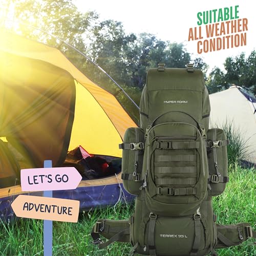 Image of Hyper Adam 95 Ltr Rucksack With Detachable Hiking Backpack & Rain Cover for Trekking & Travelling | Mountain Bags For Men & Women| Backpack Military Grade Made With 3 Year Warranty