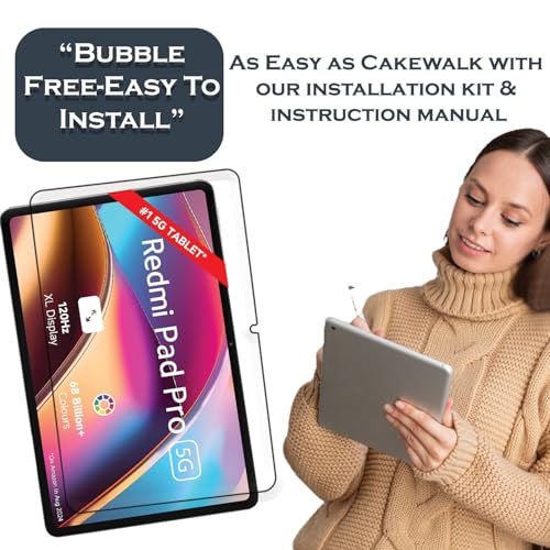 Image of Tough Lee Tempered Glass Screen Guard Protector for Redmi Pad Pro 12.1 inch (Anti Scratch, FingerPrint, SmudgeProof) (with Easy Installation Kit) (Pack of 1)