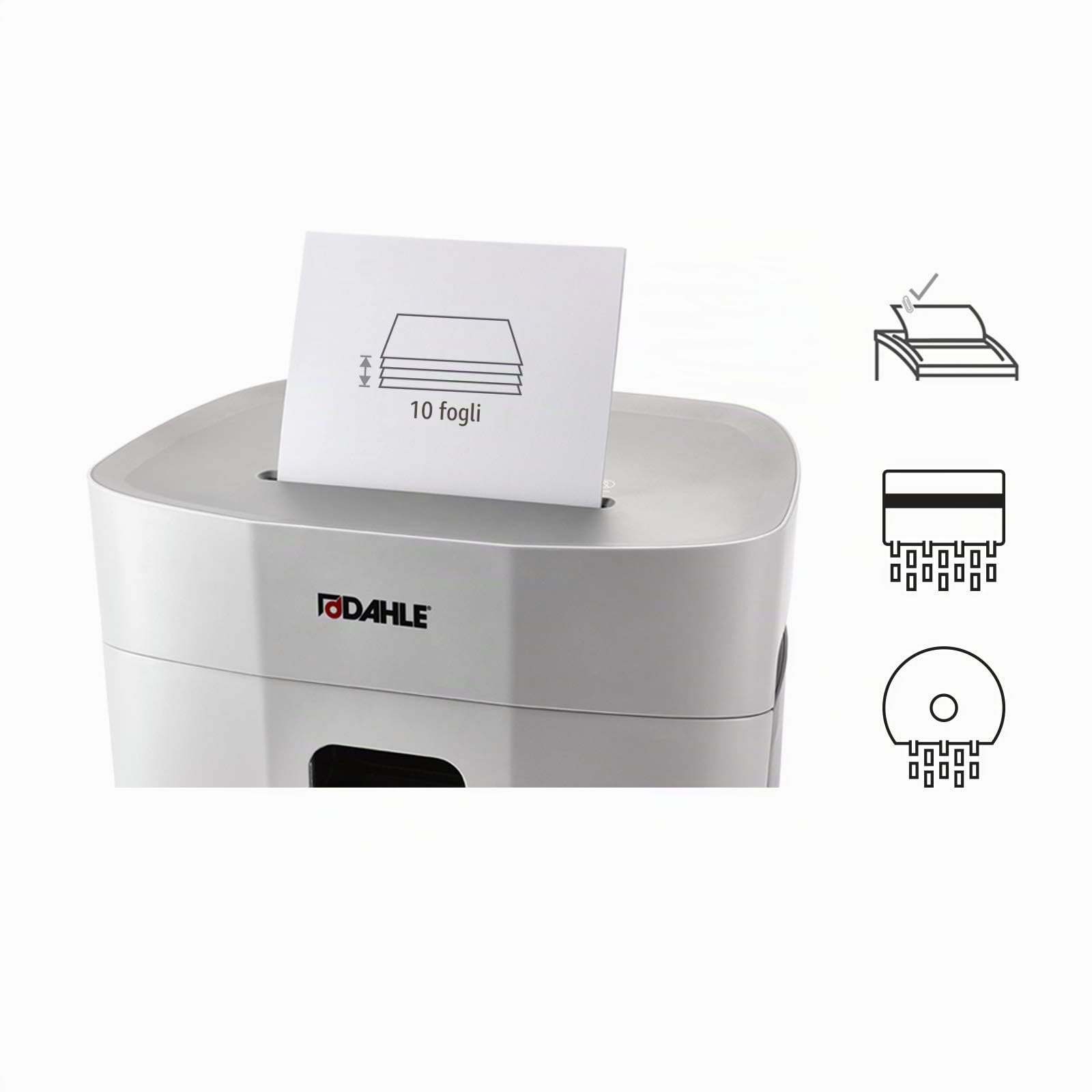 Dahle PaperSAFE PS 240 distruggidocumenti (10 fogli, livello di sicurezza P4, taglio a particelle, privo di olio e manutenzione, 25 litri), grigio