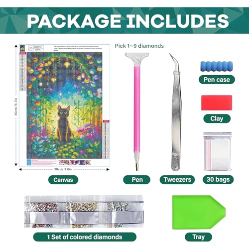 Image of SANYUN Diamond Painting Kits,DIY Garden Cat Diamond Art Kits for Adults, Round 5D Animal and Flower Gem Art for Adults Crafts Pictures for Home Wall Decor Gifts 12 x 16 Inch