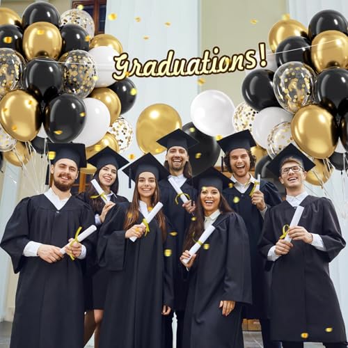 Image of 12inch Black White and Gold Balloons with White Metallic Gold Balloons | Graduation, Anniversary, Birthday Party Decorations, Wedding