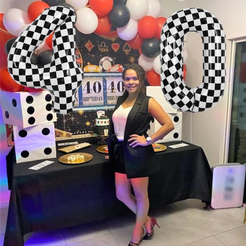 Image of TONIFUL 40 Inch Large Checkered Number 0 Balloon Race Car Theme Party Decor