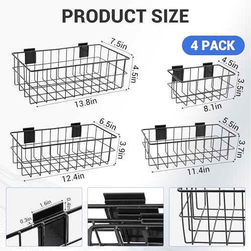 Aothotop 4 Pcs Slatwall Basket Set Ventilated Black Metal Heavy Duty Slat Hanging Storage Wall Baskets For Slatwall Garage Store Retail Kitchen Domiliary Storage thumb #1