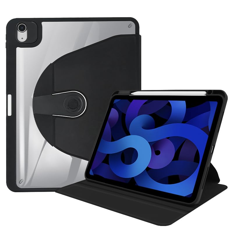 Coque iPad 9,7 pouces avec porte-crayon rotative à 360 pour iPad 5e 6e génération et Air 1 2 noir