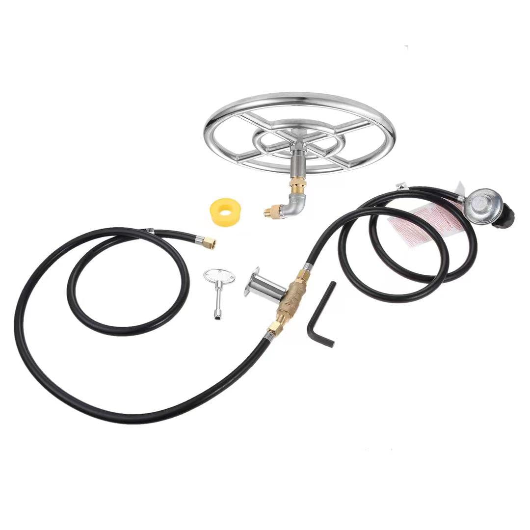DRELD Juego de quemador de gas propano para chimenea, kit de 12 pulgadas, quemador de anillo de gas, kit de instalación de acero inoxidable 304 para barbacoa de gas Firebowl