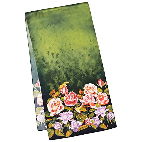 Preisvergleich Produktbild VON LILIENFELD Seidenschal Damen Satin lang Motiv Rosengarten