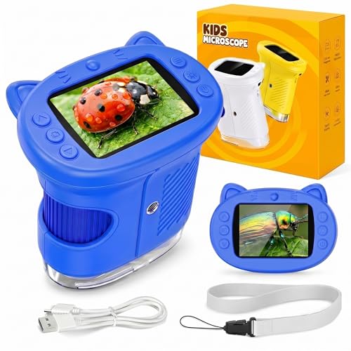 OAEBLLE Microscopio per Bambini, Microscopio Digitale Portatile 1000X 4K con Schermo IPS 2.4