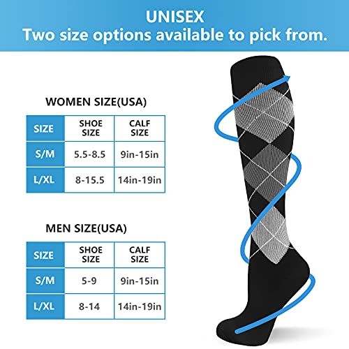Image of bropite Compression Socks for Women &Men Circulation-Support Knee High Socks 20-30 mmhg-Best for Running,Medical,Nurse,Travel, 05 -Assorted 02, Large-X-Large