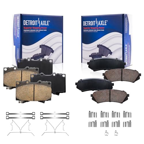 Image of Detroit Axle - Brake Pads for 1998-2007 Lexus LX470 Toyota Land Cruiser, Front and Rear Ceramic Brake Pads w /Hardware 1999 2000 2001 2002 2003 2004 2005 2006 Replacement