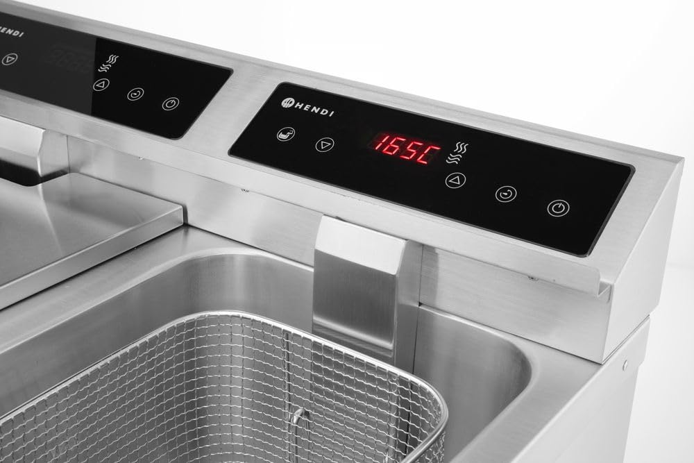 HENDI Freidora eléctrica de inducción, doble, con 2 cestas de freír y 2 tapas, control preciso de la temperatura, temporizador, 2x8L, 230V, 7000W, 580x485x(H)406mm, acero inoxidable