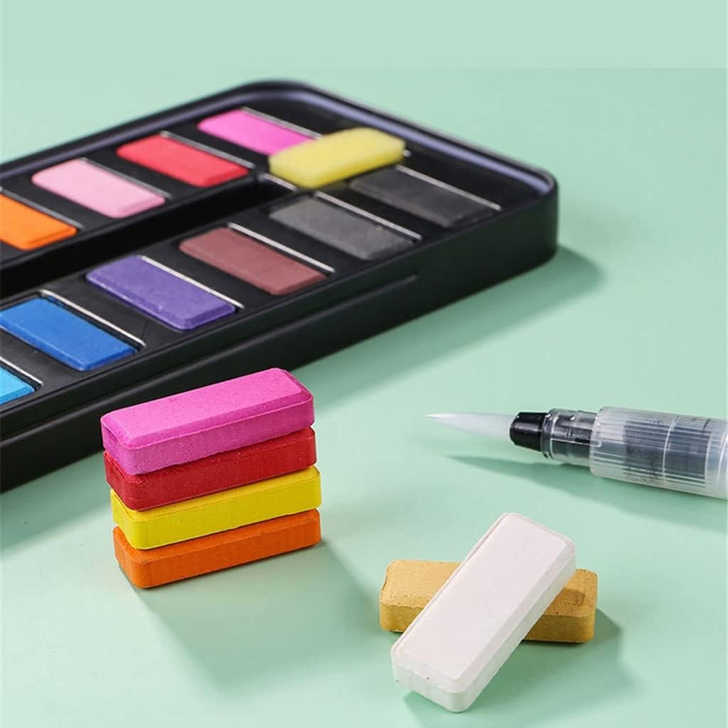 12/18/24 Colors Solid Watercolor Paint Set Portable Metal Box With Water Color Brush School Professional Art Supplies(12color) image 5