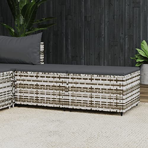 vidaXL Patio Footrests with Cushions 2 pcs - Gray Poly Rattan - Weather Resistant Outdoor Furniture - Sturdy Powder-Coated Steel Frame - Modular Design for Versatile Configurations