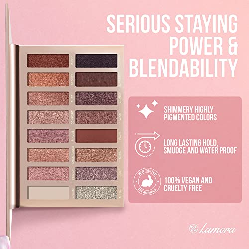 Palette Ombretti Trucchi Make Up Occhi - 16 Colori Nudo Satinati e Matte Professionali - Altamente Pigmentata, Caldo Bronzo Naturale - Set Vegano/Non Testato Sugli Animali