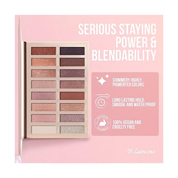 Beste Lidschatten Palette Nudetöne - Vegane Augenpalette - Eyeshadow Make Up Kosmetik - 16 Hochpigmentierte Warme Natürliche Farben in Matt + Schimmer + Glitzer - Lamora Exposed – Bild 5