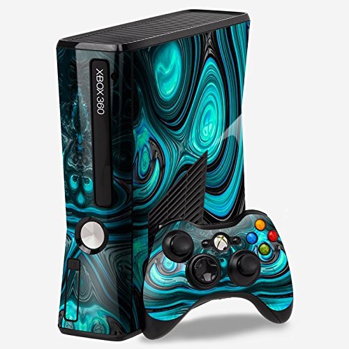 Xbox 360 Skin Blue Damascus Design With Matching Controller Skin