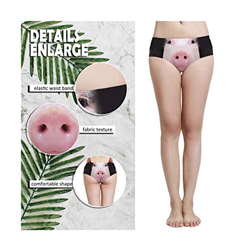 Cat And Dog Boy Shorts Panties With Ears For Pet Lovers - Sexy Funny Novelty Women's 3D Printed Cheeky Hipster Underwear… (Large, Black Pig) #TOP4