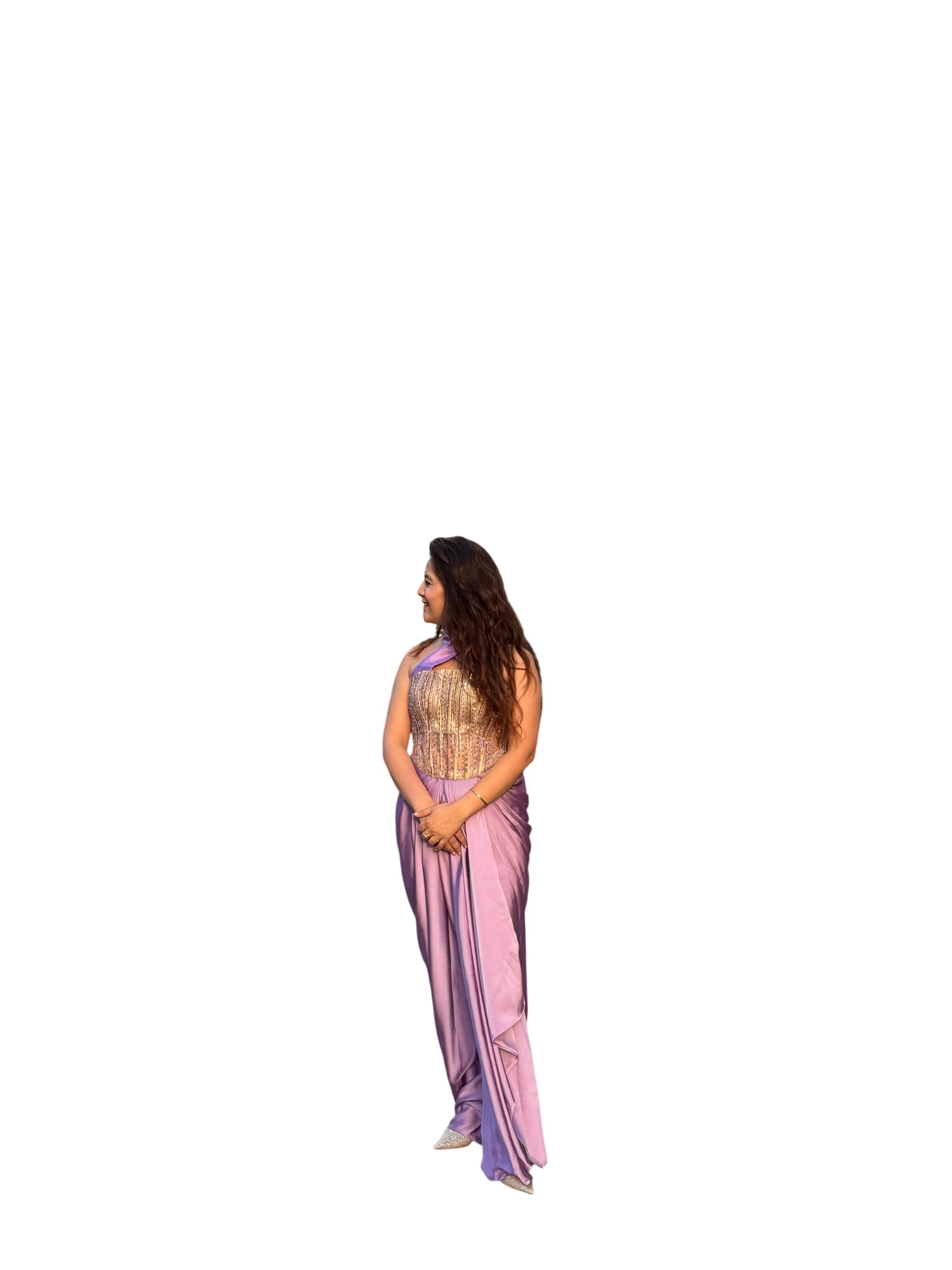 Khushi Chauhan Lilac Dream Evening Drape for Women | Lavender Corset with Handwork | Elegant Drape Set | Indo Western Outfit Ethnic Wear-image-19