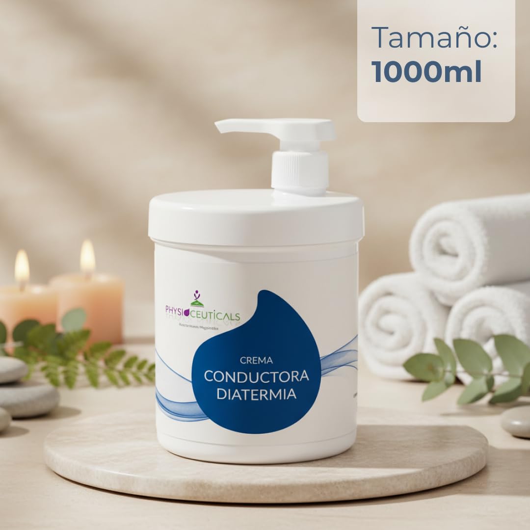 PHYSIOCEUTICALS - Crème Conductrice pour Radiofréquence et Diathermie 1000 ml + Pompe doseuse - Base neutre professionnelle à la vitamine F pour spécialistes
