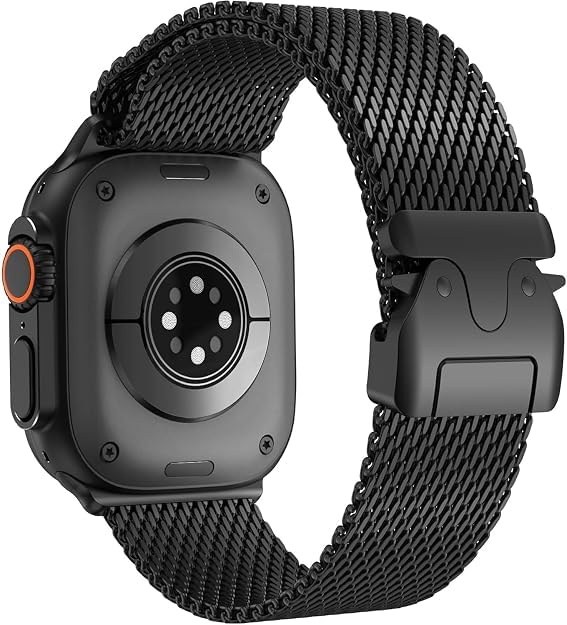 Image of GETSABLE Stainless Steel Mesh Loop Strap with Parachute-style Buckle Compatible with iwatch ultra 3 /2 /1 band 49mm, Series 11 /10 46mm, 9 /8 /7 45mm, SE2 /SE /6 /5 /4 44mm (Black)